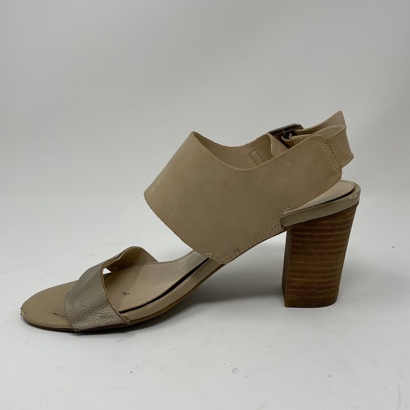 Franco Sarto Tan & Gold Leather Stacked Heels - Picture 8 of 8